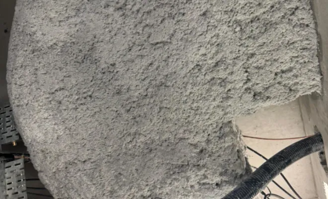 Projection de laine de roche sur gaine de ventilation à Grenoble par SIP