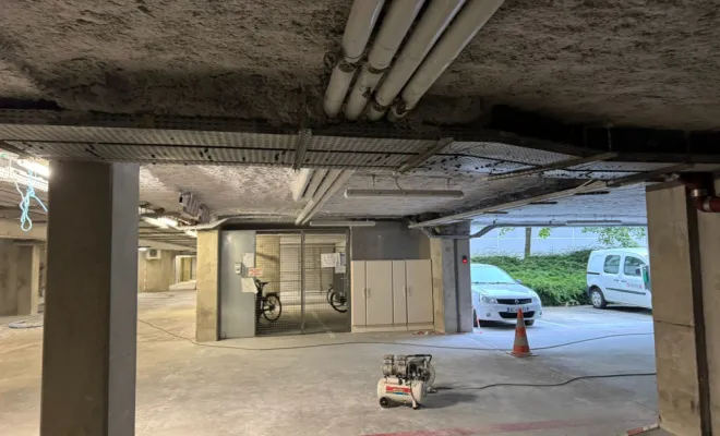 Flocage thermique par projection sur parking par SIP à Annecy